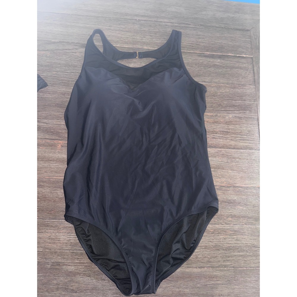 Sea & Sand Black Mesh One Piece Swimsuit Plus Size 20W 108W-12‎ Cutout Back